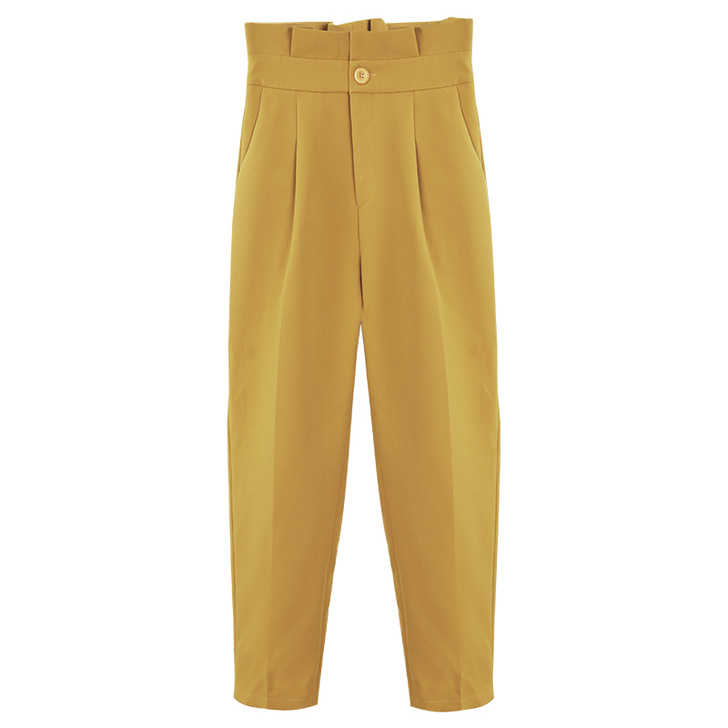 春秋高腰花苞休闲裤女直筒小脚九分裤宽松萝卜...