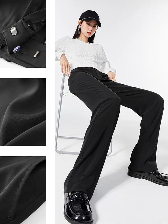 太平鸟裤子女秋新款宽松阔腿裤直筒拖地裤西装...