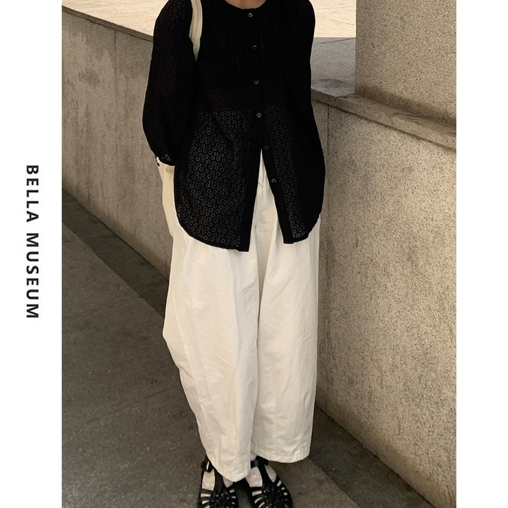 【BM】告白热气球 白色休闲裤女春秋百搭日...