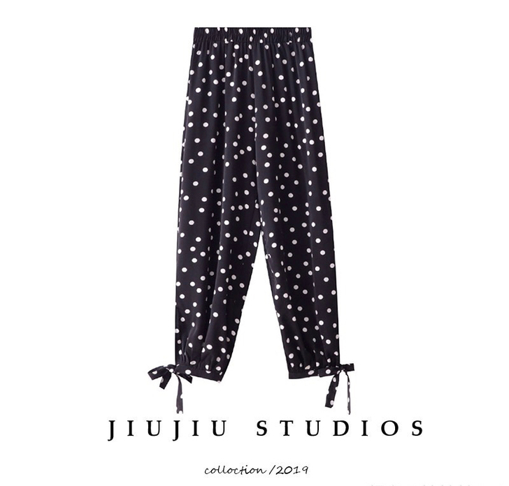 夏季束口蝴蝶结系带休闲裤女宽松2019夏装...