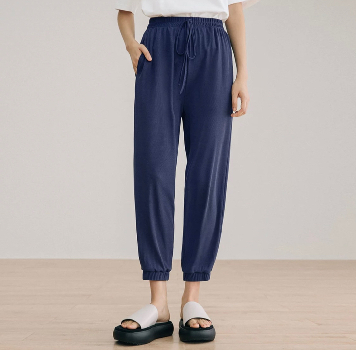 茵曼简约宽松显瘦松紧腰休闲裤,束脚,九分,...