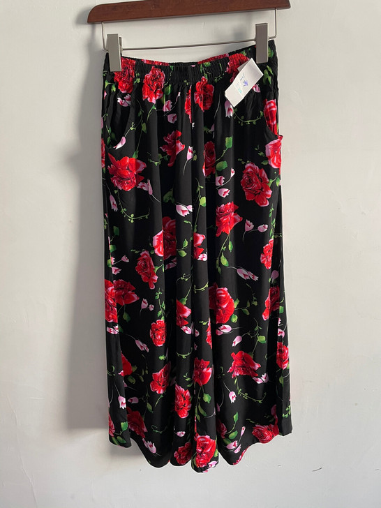 女款夏季薄款全松紧腰抽绳印花重磅真丝休闲阔...