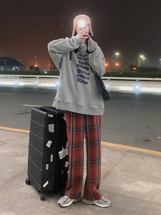 文文婷MOWENTI 休闲裤女秋冬格子裤长...