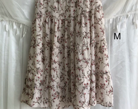 m码碎花半身裙夏季褶皱百褶雪纺a字裙 遮胯...