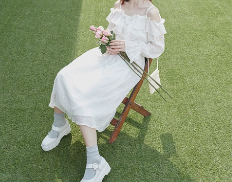 芍药少女原创白月黑夜文艺法式超仙一字肩吊带...