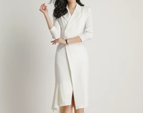 高端职业连衣裙女春季极简长袖西装裙轻奢气质...