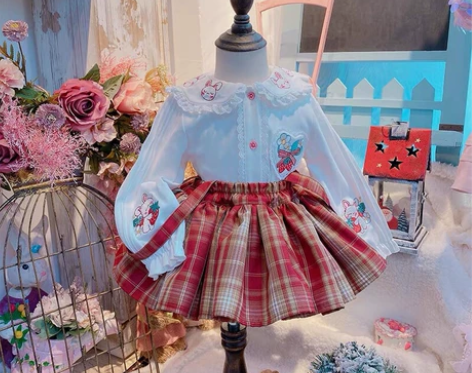 佩奇家原创喜酒蓬蓬格子背带裙女童JK格裙四...