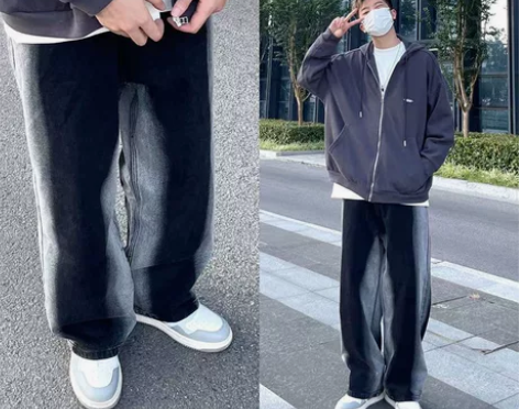 高街黑色渐变牛仔裤男vibe风直筒休闲长裤...
