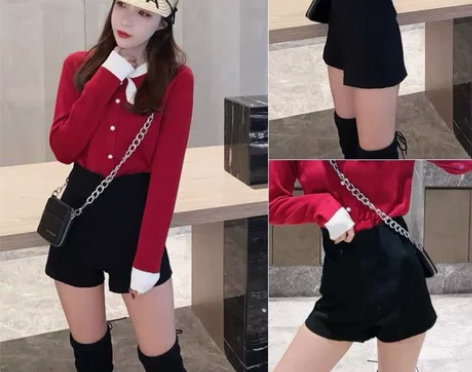 2022新款秋冬韩版弹力A字阔腿短裤女高腰...