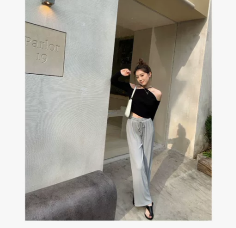 垂坠感坑条阔腿休闲裤女 垂坠感特别好 质地...