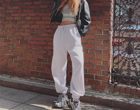 H家泫雅同款束脚纯色百搭卫衣裤女ins嘻哈...