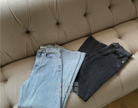 【预/售】深灰色/蓝色阔腿牛仔裤高腰宽松休...