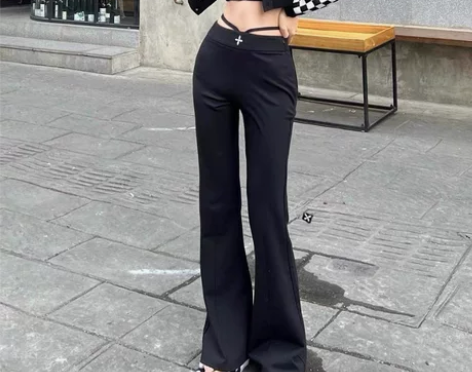 SMFK黑色喇叭裤 高腰显瘦 微喇阔腿休闲...