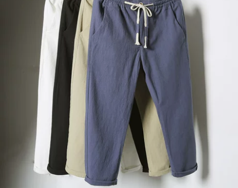 夏季男士九分棉麻裤韩版潮流宽松休闲裤小脚棉...