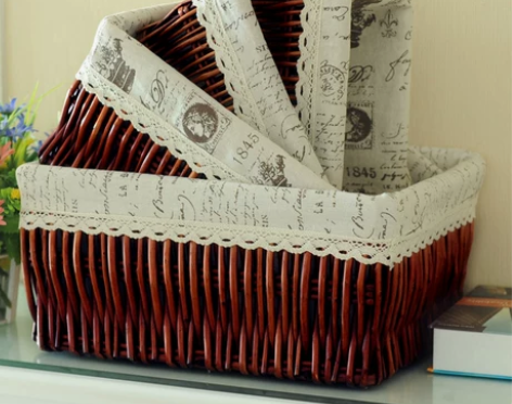 藤编收纳筐桌面整理盒柳编篮子零食茶几储物盒...