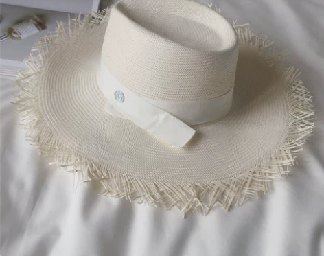 五分纸草手编毛边巴拿马大檐草帽子夏礼帽遮阳...