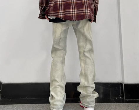 美式vibe裤子高街ins黄泥牛仔裤男宽松...