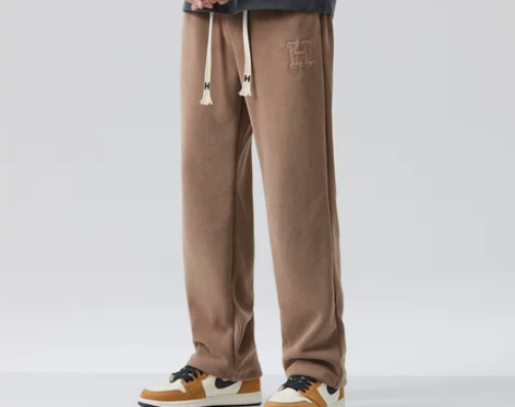 秋冬季加绒雪尼尔宽松直筒阔腿休闲裤子男卫裤...