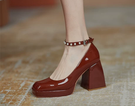 防水台高跟婚鞋女新娘鞋厚底玛丽珍女鞋粗跟单...