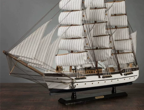 80cm一帆风顺木质帆船模型摆件大型仿真实...