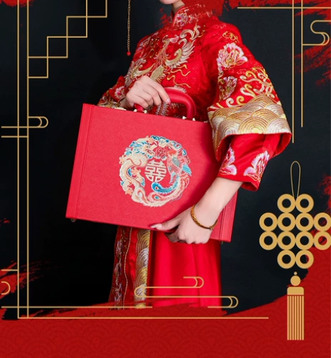 新娘陪嫁箱结婚用红箱子订婚彩礼箱皮箱秀禾嫁...