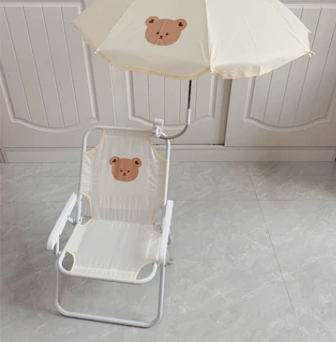 韩国ins儿童沙滩椅子户外便携折叠椅带遮阳伞海边拍照宝宝凳子...