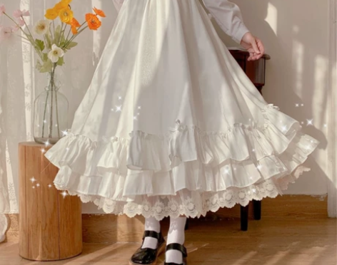 日系中长款荷叶边大摆裙仙女蛋糕裙a字半身裙...