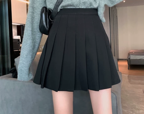 黑色百褶裙女春秋2021新款裙子小个子高腰...