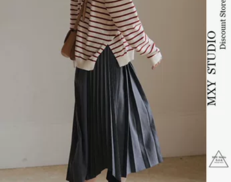 裙子女高腰压褶a字半身裙秋冬2022新款