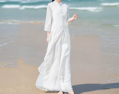 2019夏装新款雪纺连衣裙改良汉服旗袍中国...