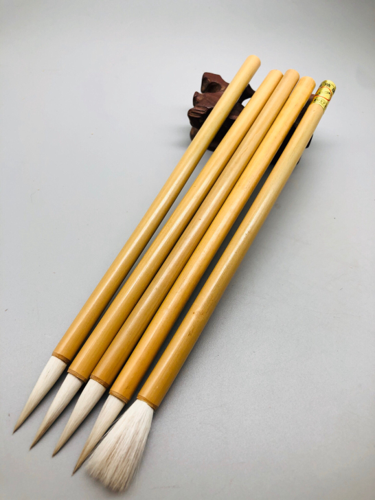 善琏湖笔锦华牌（库存笔）狼羊毫五支，八十年...