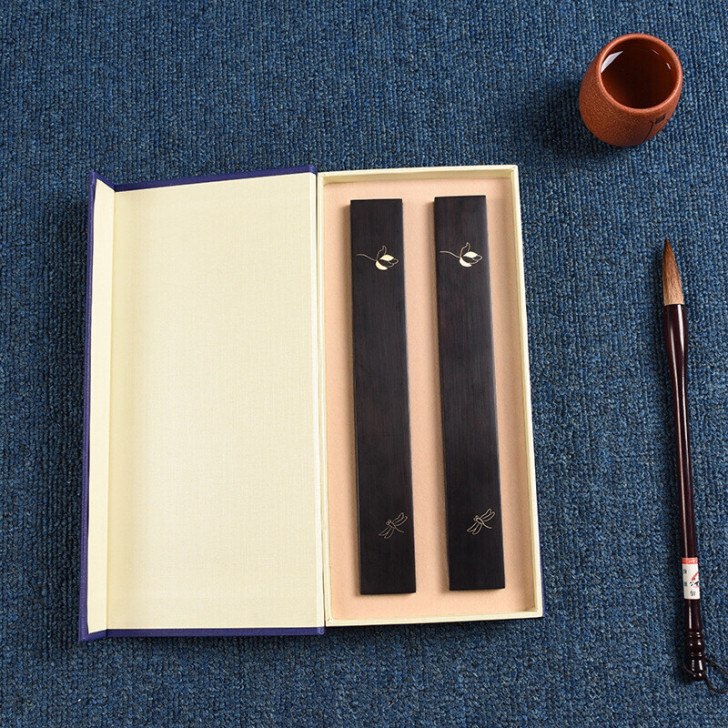 紫光檀蜻蜓点水镇尺 创意铜丝压尺文房四宝红...