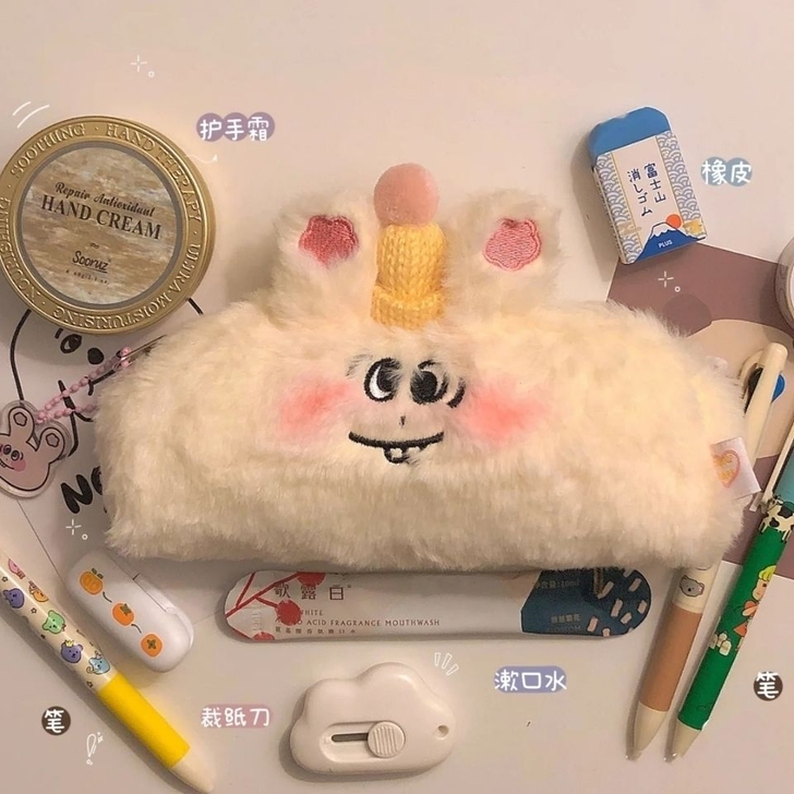 ins笔袋毛绒可爱大容量韩版简约文具袋日系...