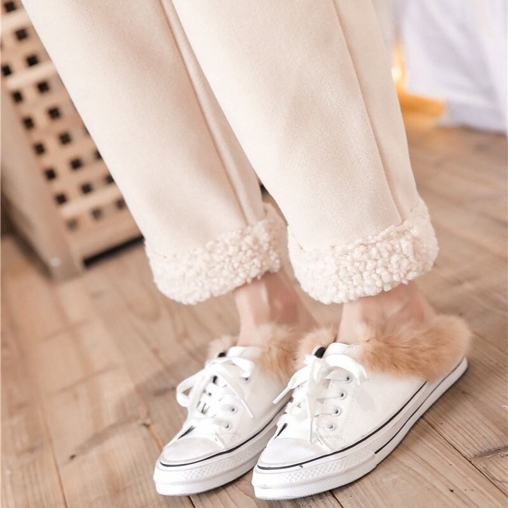 加绒加厚裤子，女秋冬毛呢，直筒裤休闲学生，...