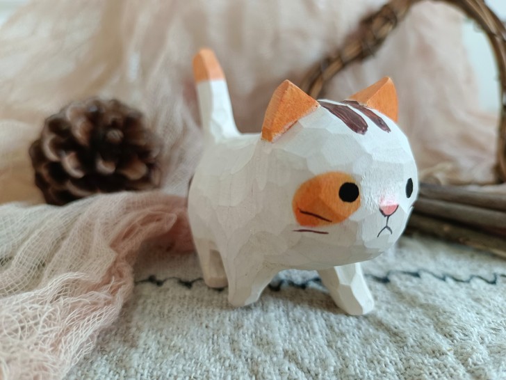 木雕木刻工艺品木质小猫咪木刻摆件