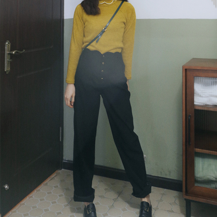 独立日花瓣设计复古秋冬厚实萝卜裤颜色分类预...