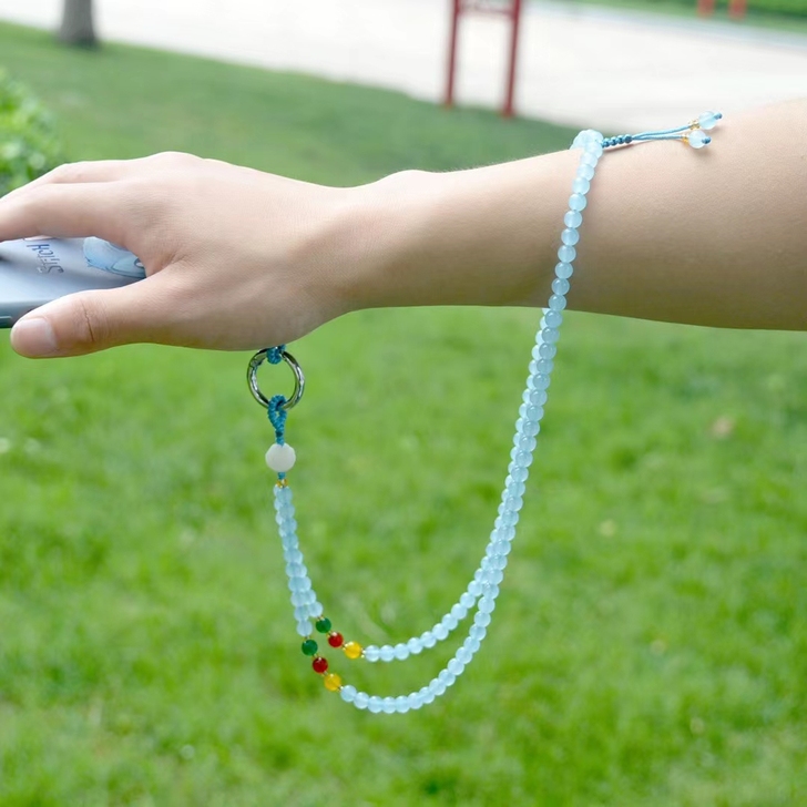 天然玉石挂脖手机链长款 蓝水晶 红玛瑙非常...