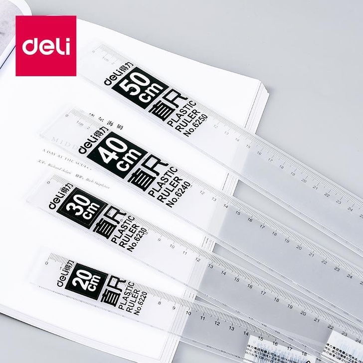 得力塑料直尺透明长尺子绘图测绘学生学习用2...