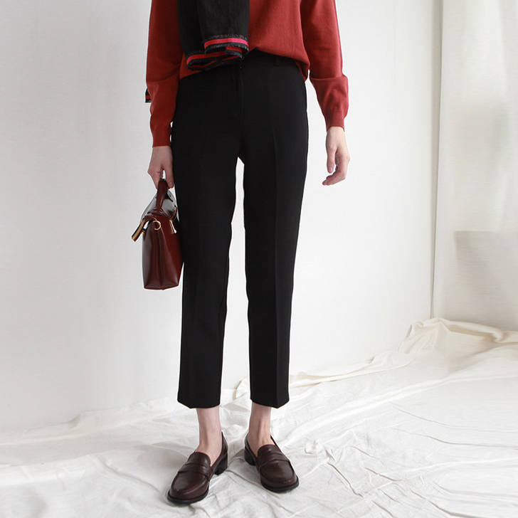 黑色西裤!直筒烟管ins风九分休闲裤高腰工...