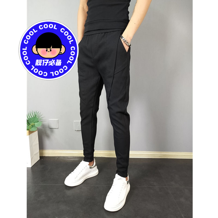 秋冬季男修身青年哈伦裤潮牌加棉加厚休闲小脚裤