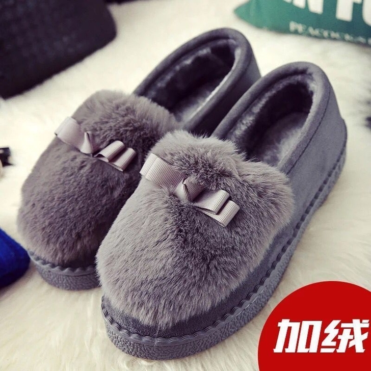加绒毛毛鞋豆豆鞋女秋冬新款学生韩版平底百搭...
