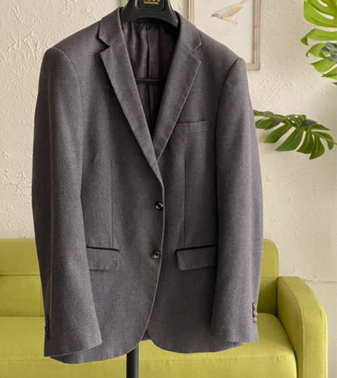 白菜价毛呢深灰色男士西服 肩宽44 衣长6...