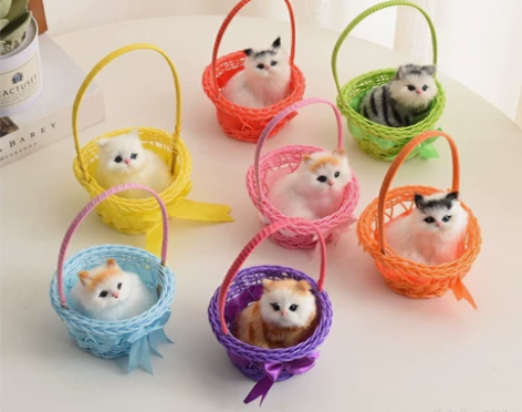 提篮会叫猫咪儿童可爱工艺品小猫咪篮儿花篮礼...