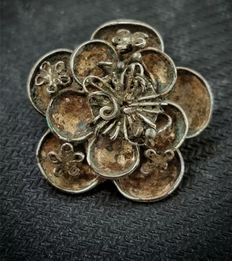 清代鎏金银发簪花饰 鎏金梅花 立体工艺 工...