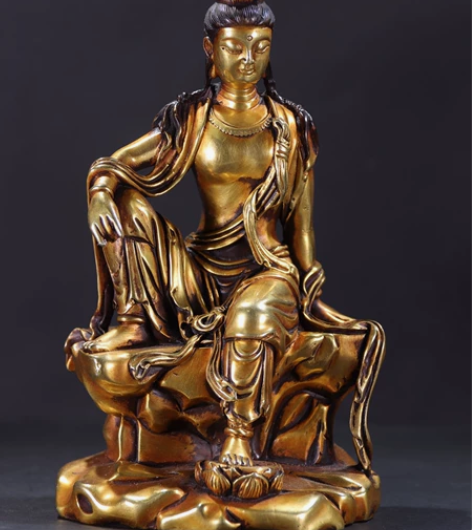 旧藏鎏金公音 铜观音 观音菩萨像 铜观音摆...