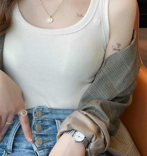 白色吊带背心女西装内搭宽肩带遮副乳打底上衣...