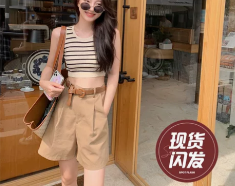 女子天团条纹针织背心女夏薄款辣妹外穿小吊带...