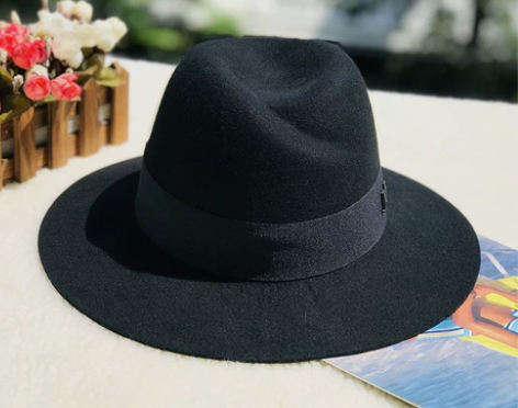 纯羊毛爵士风礼帽，爵士帽，大帽檐，丝带字母...