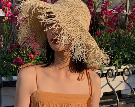 草帽女夏天手工大檐毛须边度假风百搭可折叠沙...
