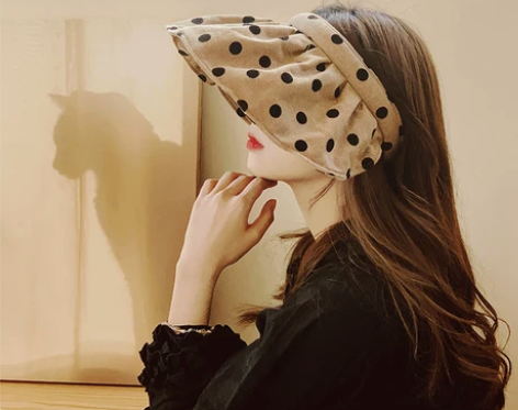 蔡小胖波点发箍贝壳防晒帽女夏季遮阳遮脸帽子...